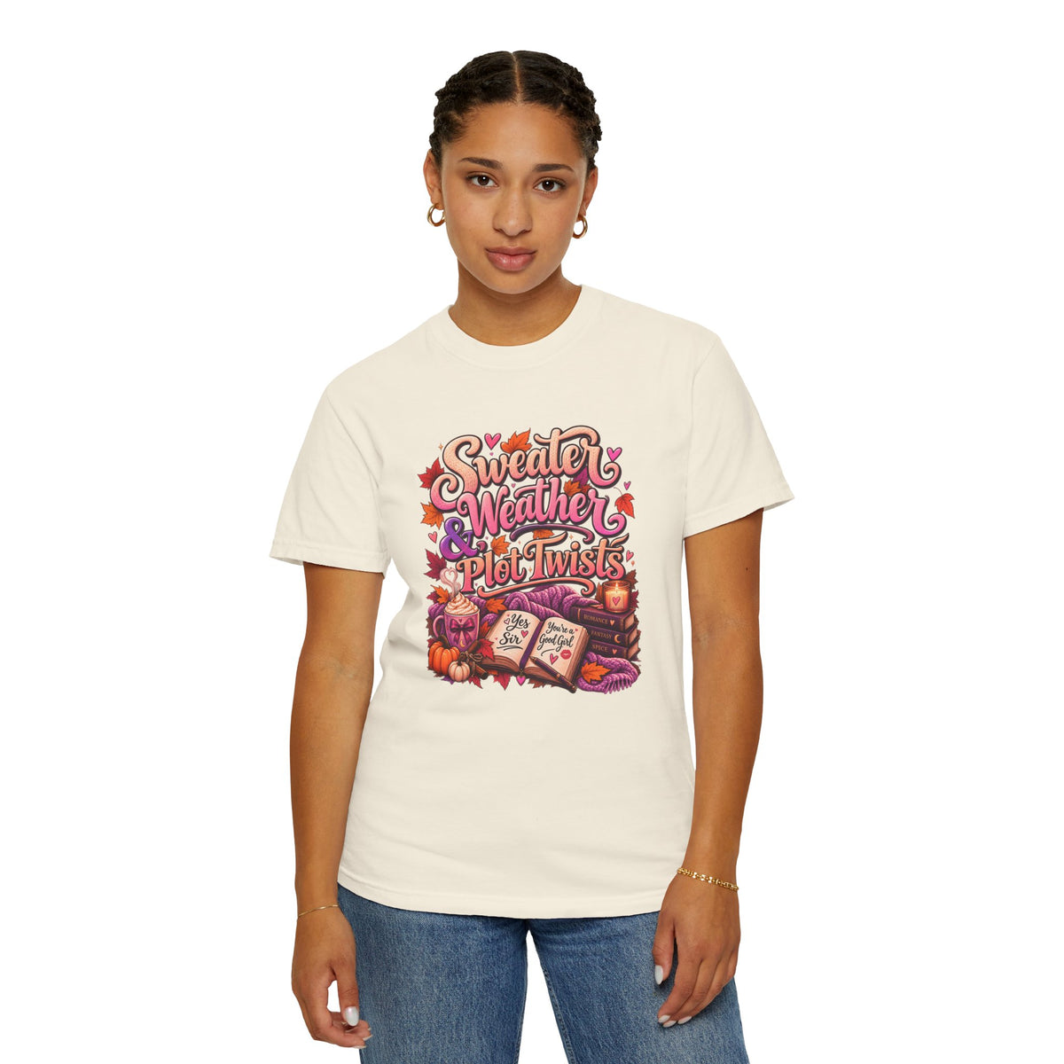 Sweater Weather Plot Twists Tee — Cozy Autumn Book Lover T-Shirt
