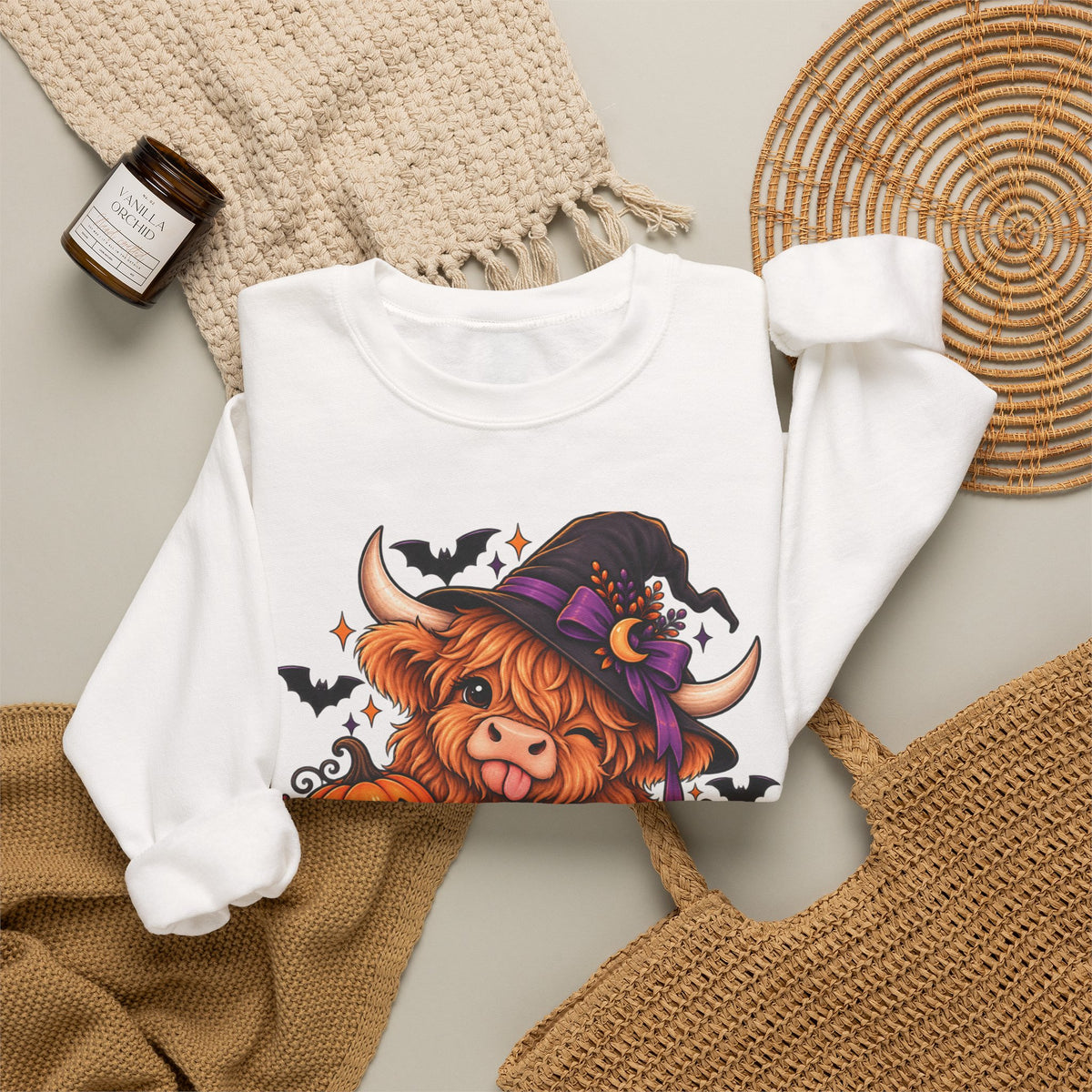 "Moo-dy & Spooky" Highland cow sweatshirt