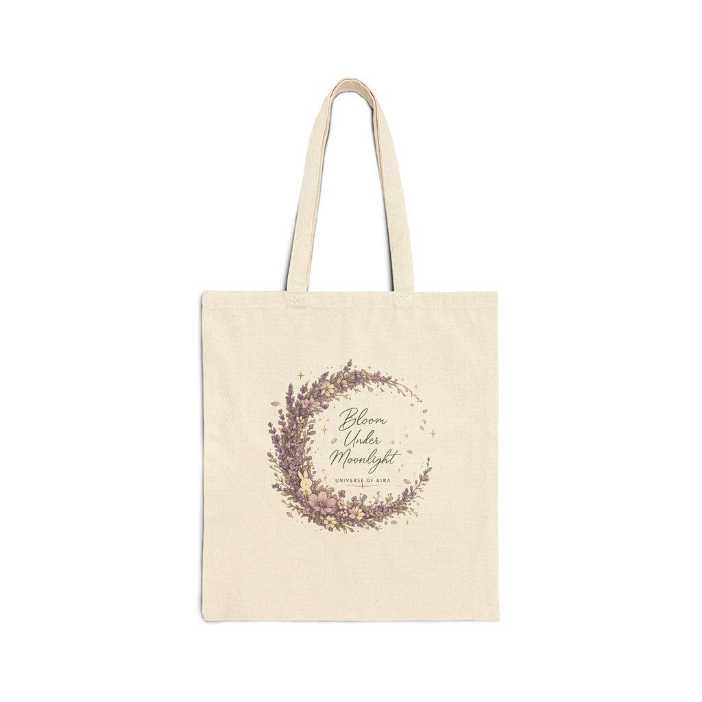 Floral Moon Wreath Tote Bag — "Bloom Under Moonlight" Cotton Canvas Market Tote