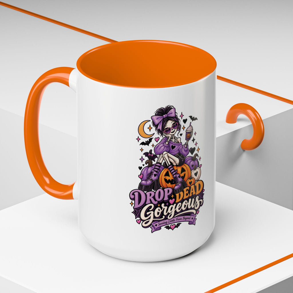 Halloween Coffee Mug — 'Drop Dead Gorgeous' Gothic Pumpkin Witch Accent Mug