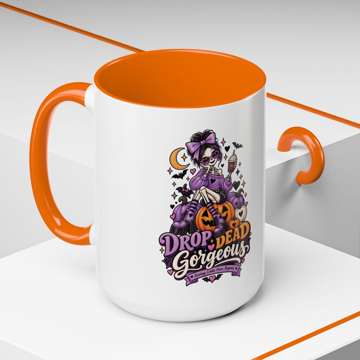Halloween Coffee Mug — 'Drop Dead Gorgeous' Gothic Pumpkin Witch Accent Mug