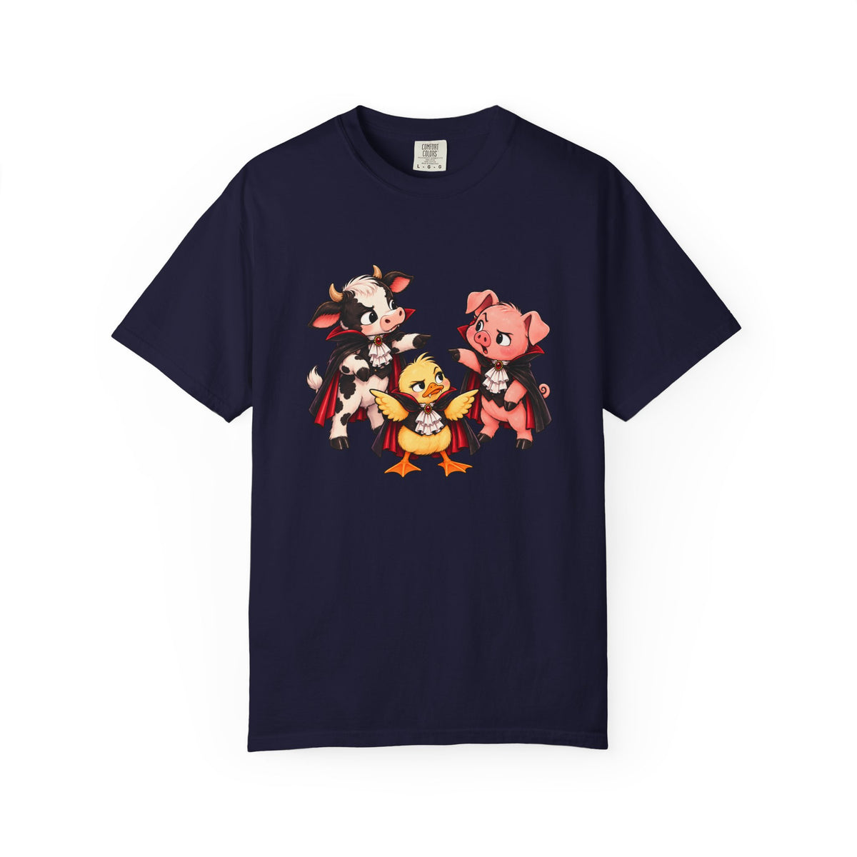 "This is why we have a wardrobe meeting first!" Cow, Pig & Chick Cartoon Graphic Tee