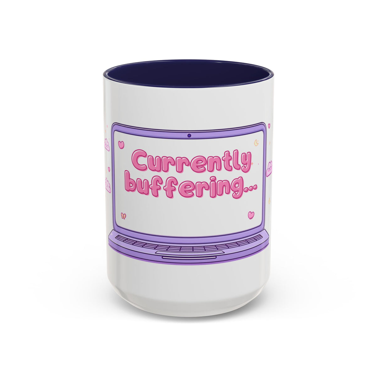 Accent Coffee Mug — "Currently Buffering" Cute Kawaii Laptop Design