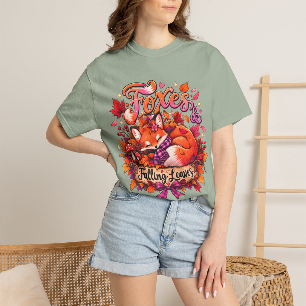 Foxes & Falling Leaves T-Shirt — Cozy Autumn Fox Graphic Tee