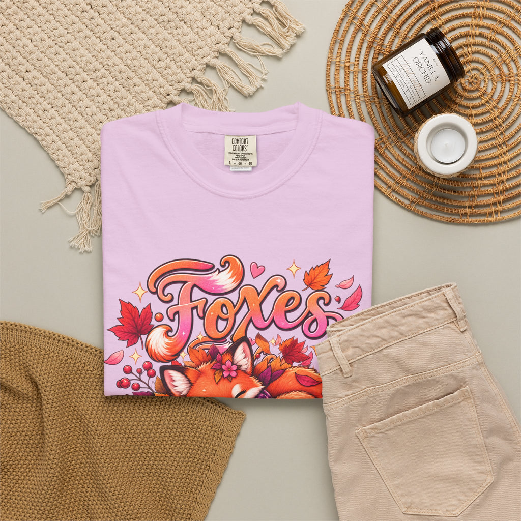 Foxes & Falling Leaves T-Shirt — Cozy Autumn Fox Graphic Tee