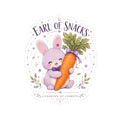 Earl of Snacks Bunny Sticker — Cute Kiss-Cut Rabbit Hugging Carrot
