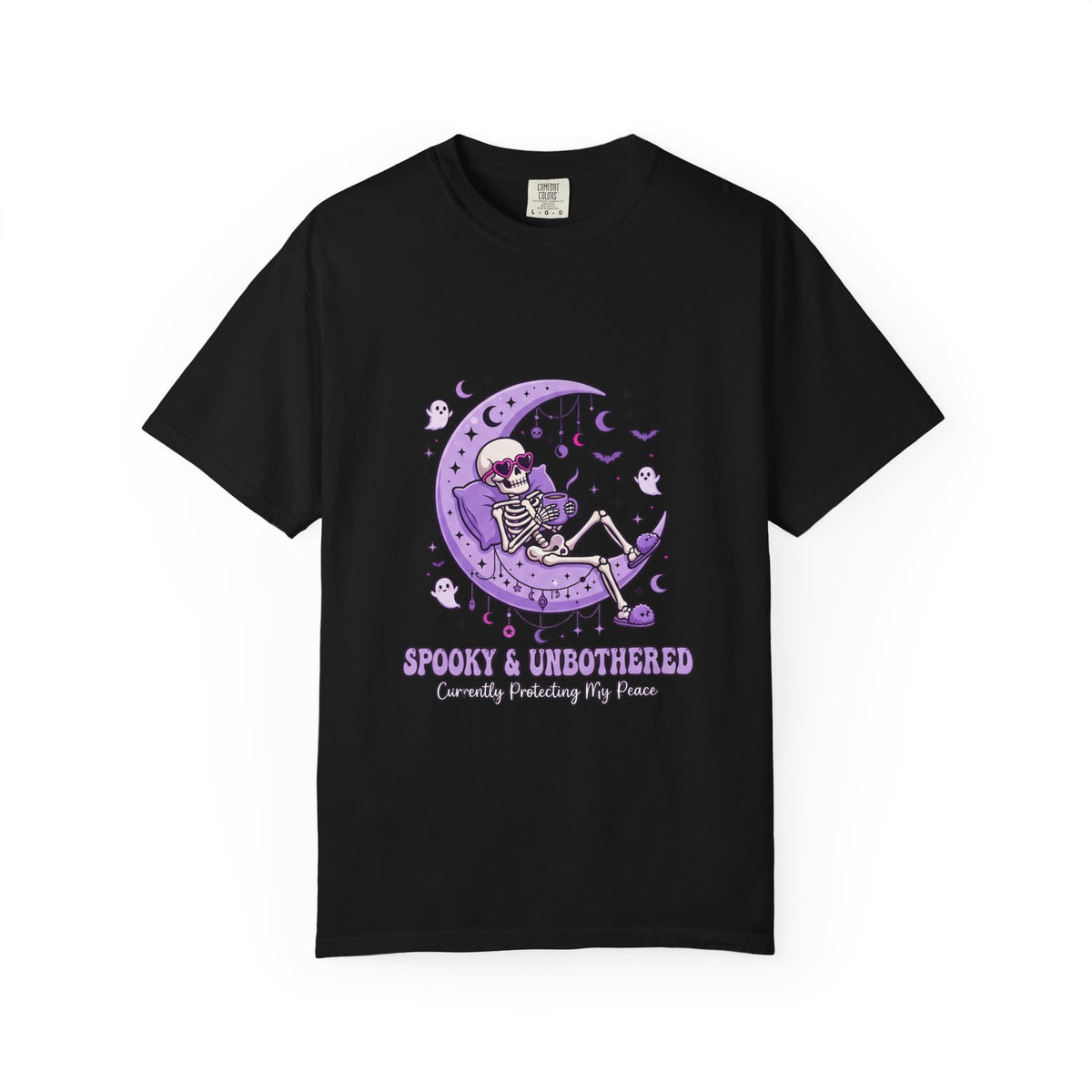 Spooky & Unbothered Skeleton Moon T-Shirt — Relaxed Gothic Graphic Tee