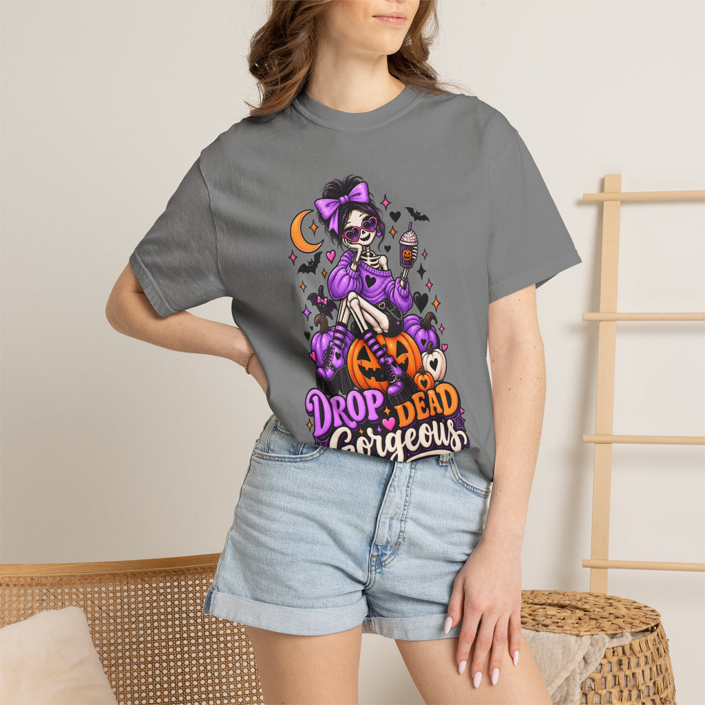 Drop Dead Gorgeous Halloween T-Shirt — Gothic Pumpkin Pinup Tee