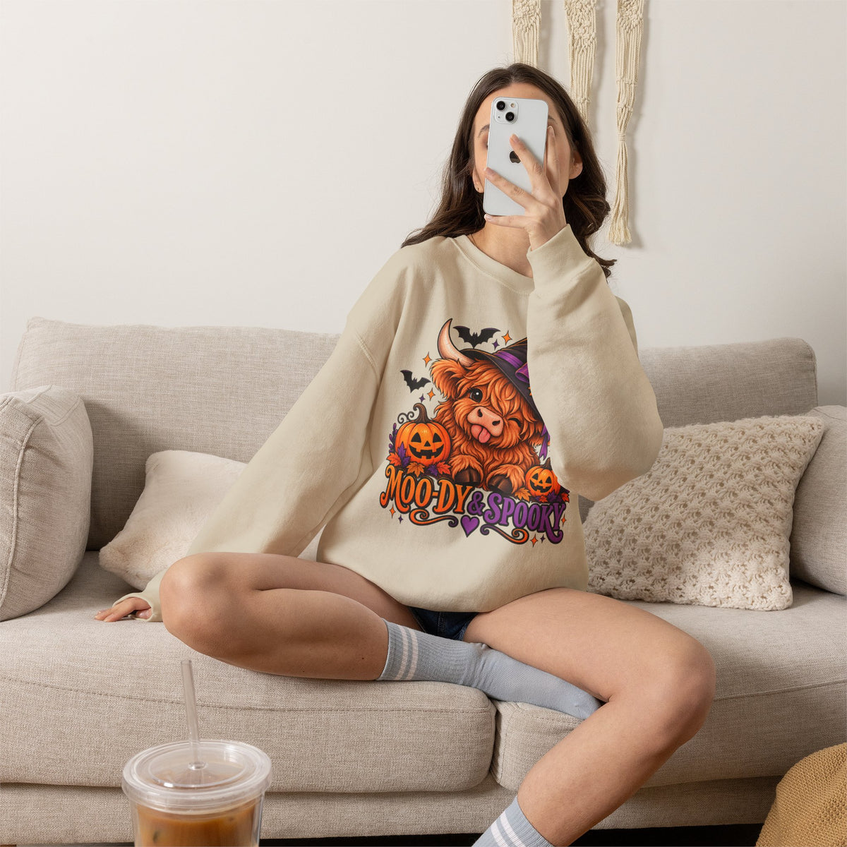 "Moo-dy & Spooky" Highland cow sweatshirt