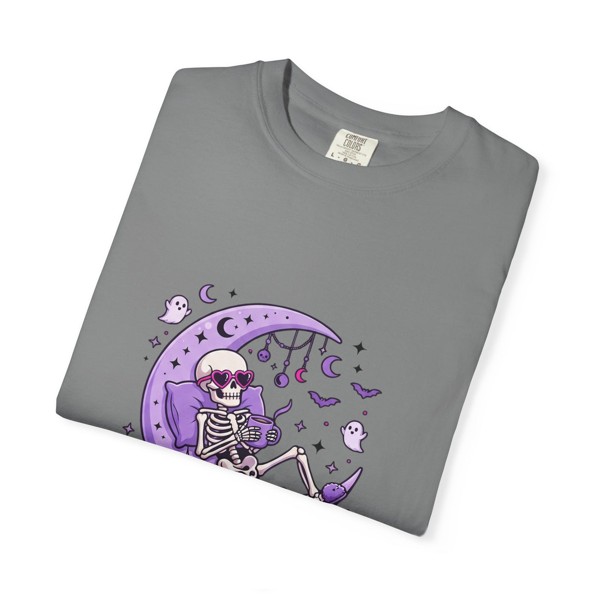 Spooky & Unbothered Skeleton Moon T-Shirt — Relaxed Gothic Graphic Tee