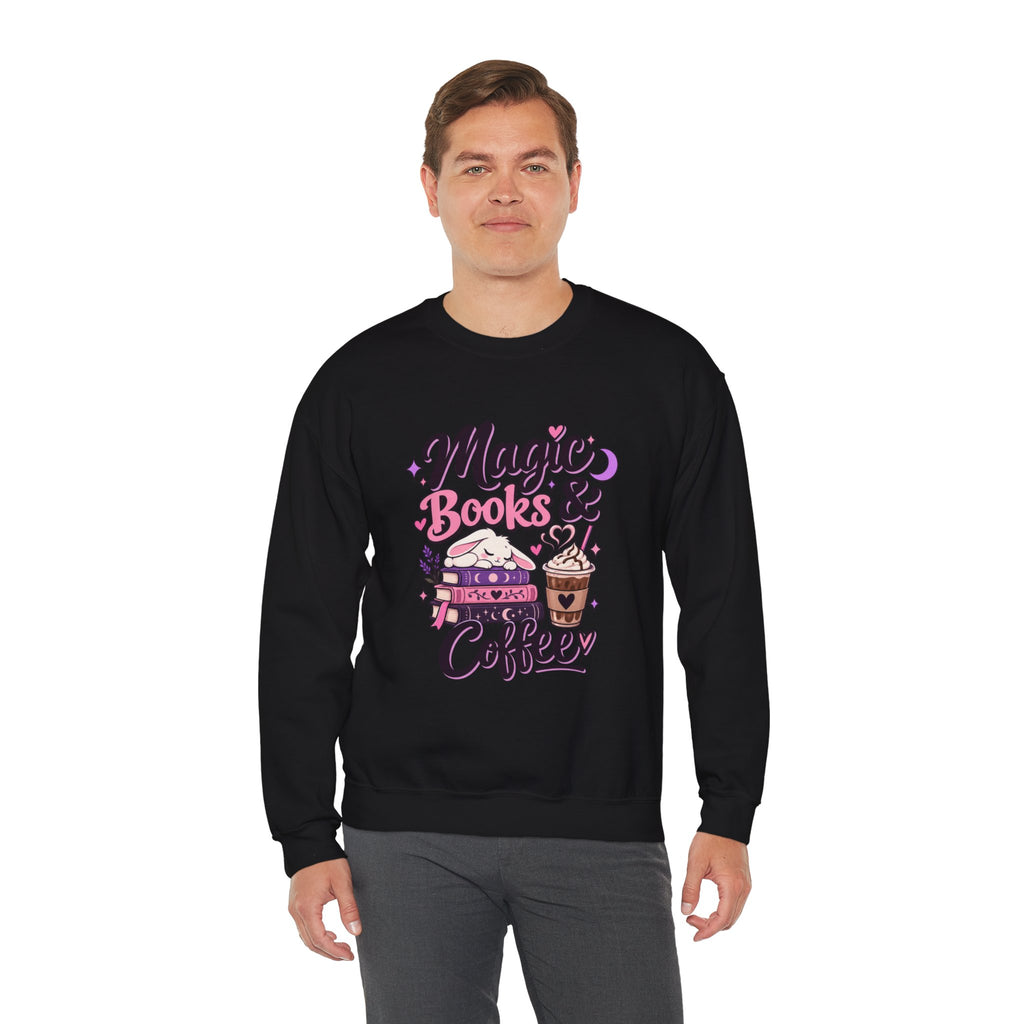 Sweatshirt — "Magic, Books & Coffee" Cozy Reading Crewneck