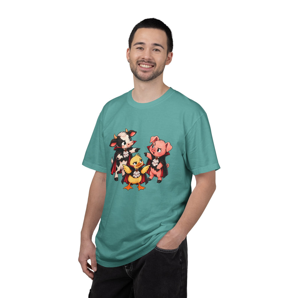 "This is why we have a wardrobe meeting first!" Cow, Pig & Chick Cartoon Graphic Tee