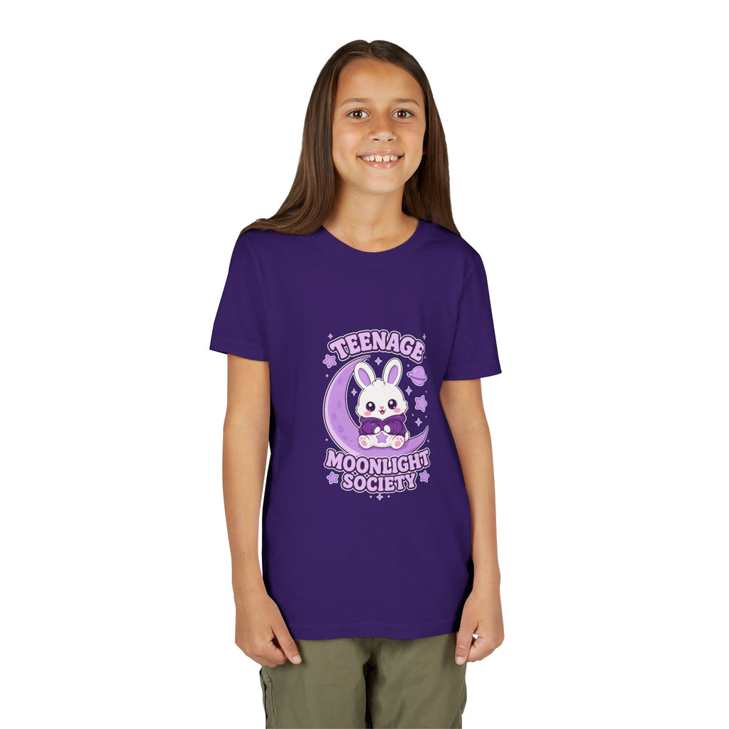 Youth Tee — "Teenage Moonlight Society" Cute Bunny Moon Graphic
