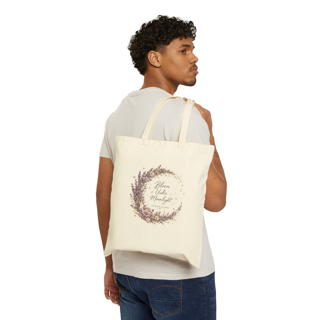 Floral Moon Wreath Tote Bag — "Bloom Under Moonlight" Cotton Canvas Market Tote