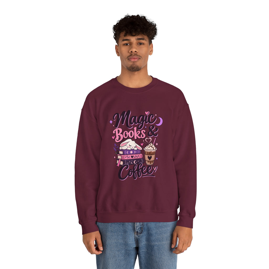 Sweatshirt — "Magic, Books & Coffee" Cozy Reading Crewneck