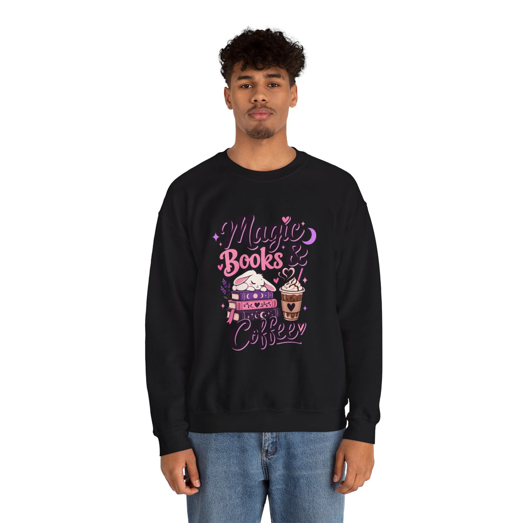 Sweatshirt — "Magic, Books & Coffee" Cozy Reading Crewneck