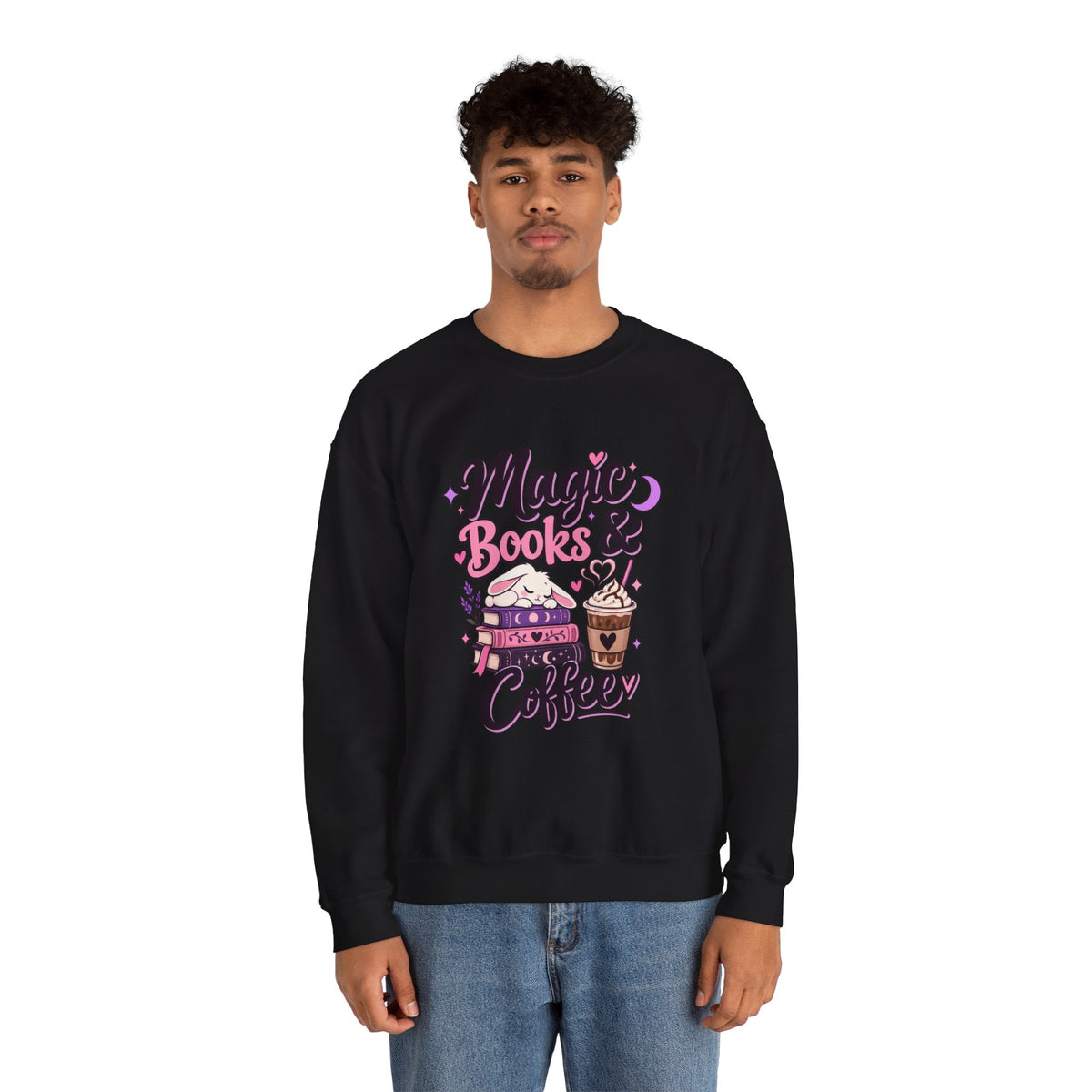 Sweatshirt — "Magic, Books & Coffee" Cozy Reading Crewneck