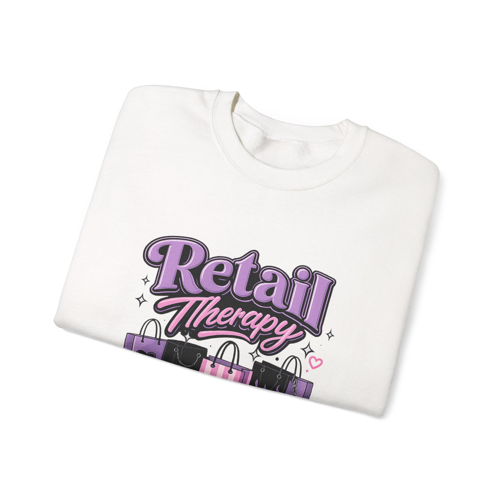 Retail Therapy Club Sweatshirt — Cute Pink & Purple Shopping Graphic Crewneck