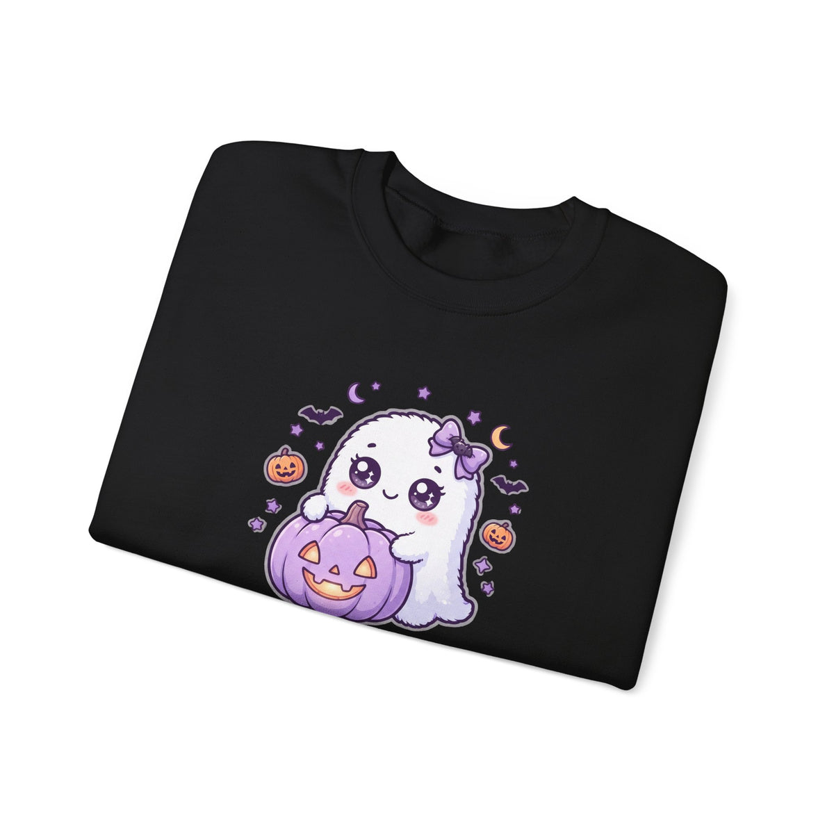 Crewneck Sweatshirt — "Too Cute to Spook" Ghost Pumpkin Halloween Pullover