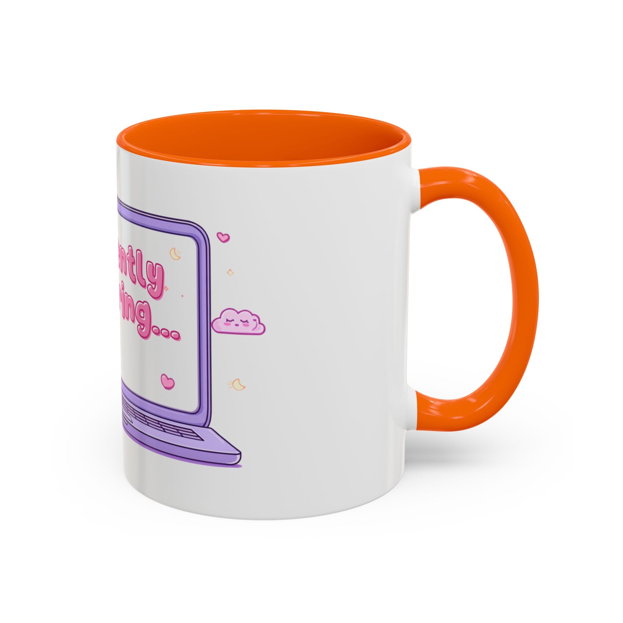 Accent Coffee Mug — "Currently Buffering" Cute Kawaii Laptop Design