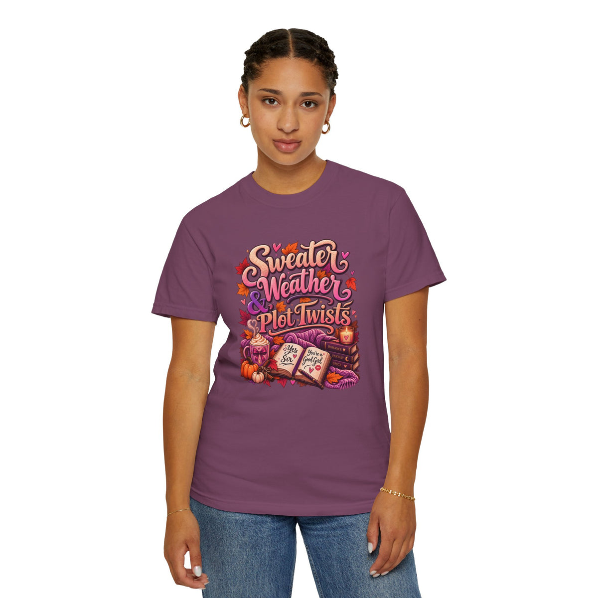 Sweater Weather Plot Twists Tee — Cozy Autumn Book Lover T-Shirt
