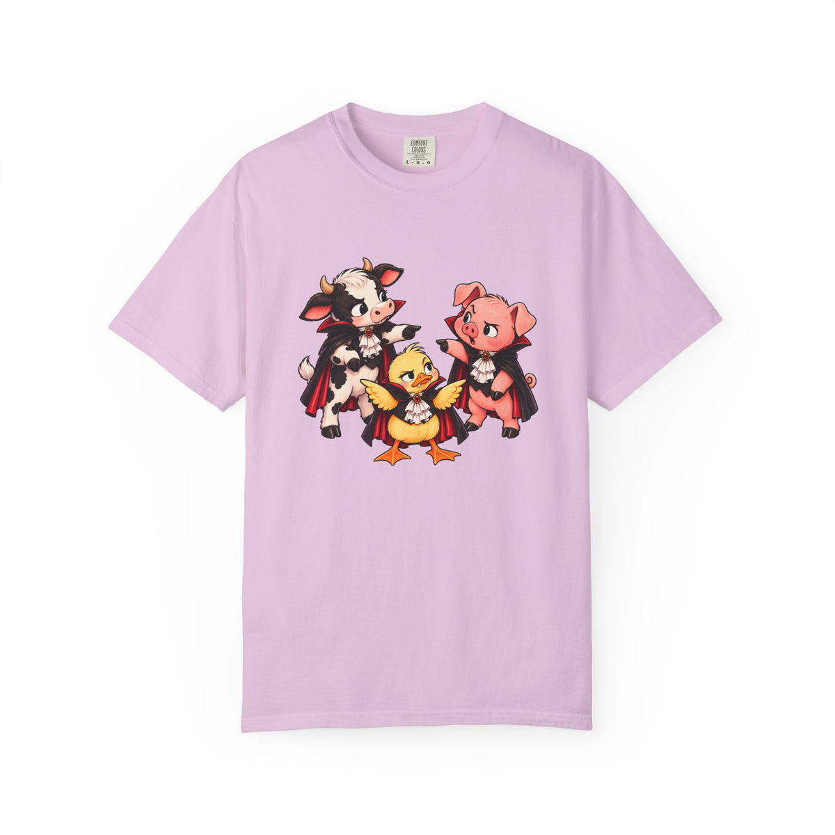 "This is why we have a wardrobe meeting first!" Cow, Pig & Chick Cartoon Graphic Tee