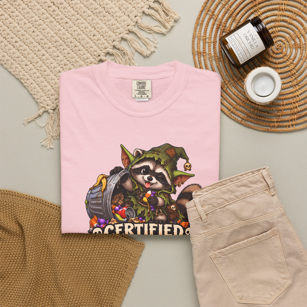 Certified Trash Goblin T-Shirt — Cute Mischief Raccoon Graphic Tee