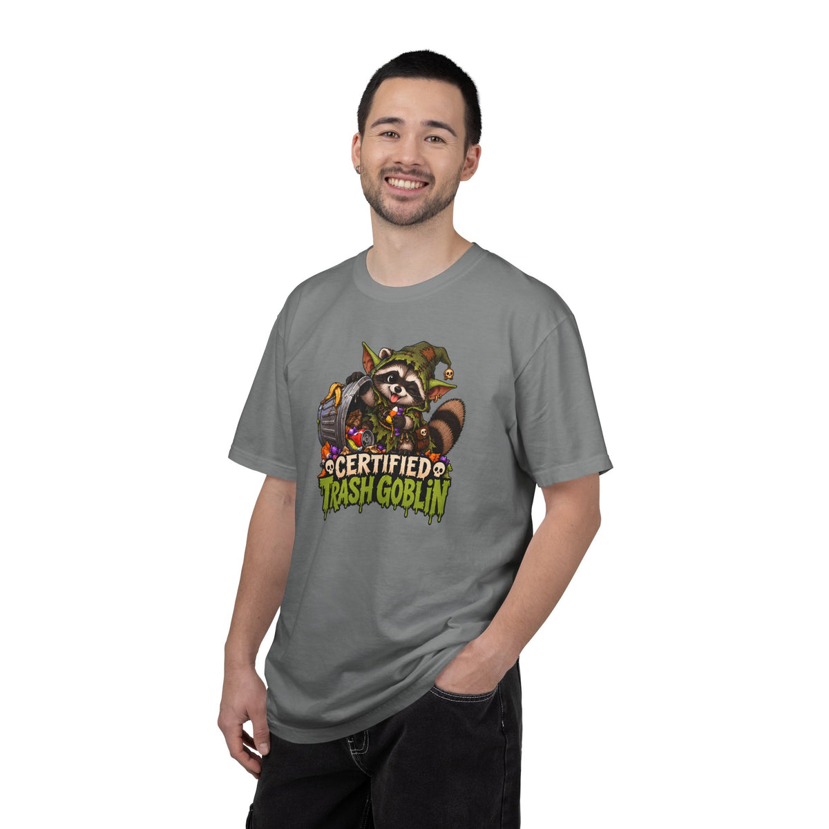 Certified Trash Goblin T-Shirt — Cute Mischief Raccoon Graphic Tee