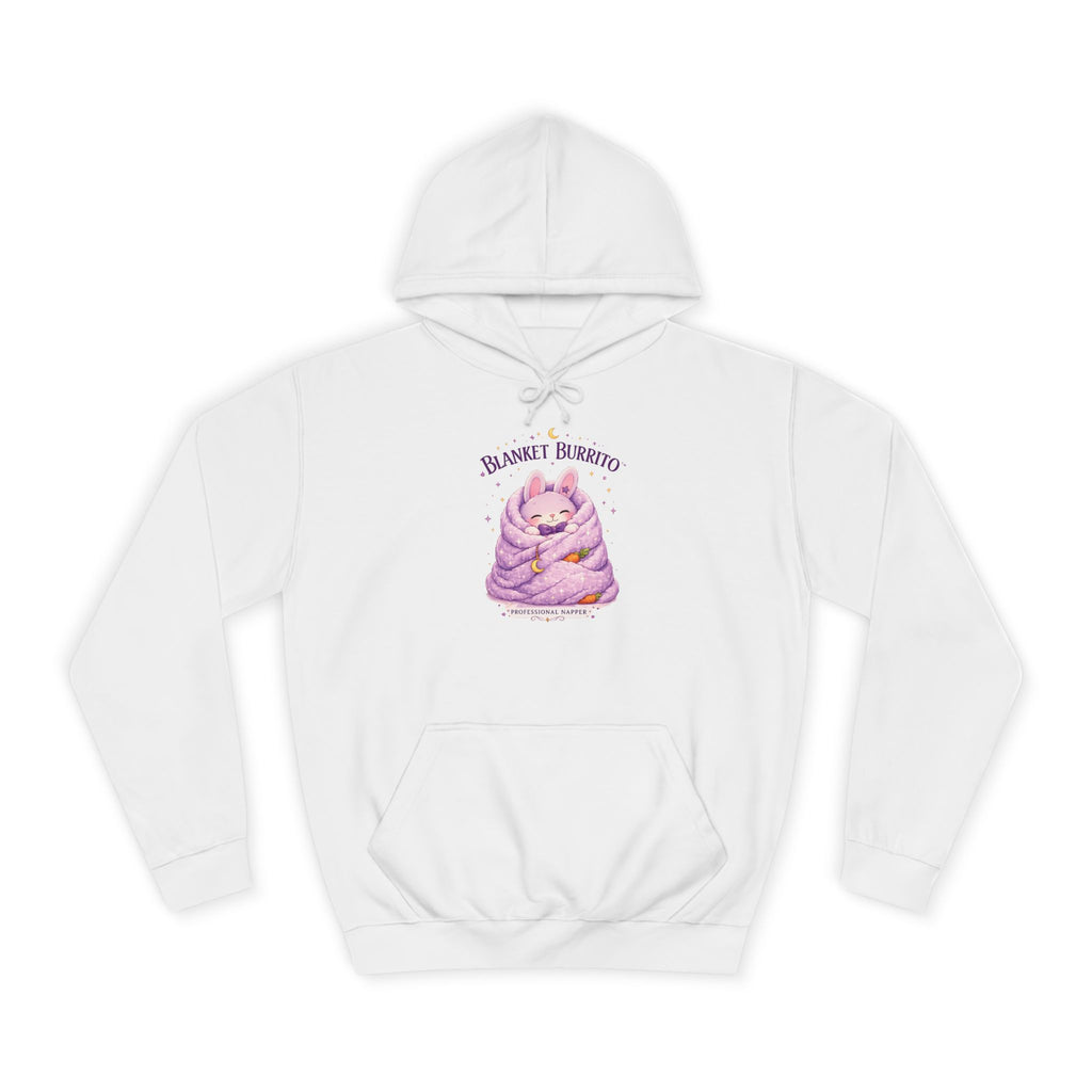 Blanket Burrito Hoodie — Cute Purple Bunny Wrapped in Blanket Graphic