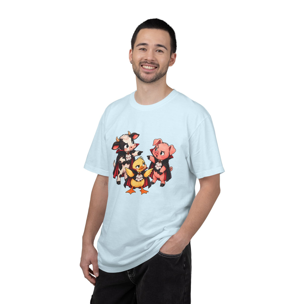 "This is why we have a wardrobe meeting first!" Cow, Pig & Chick Cartoon Graphic Tee
