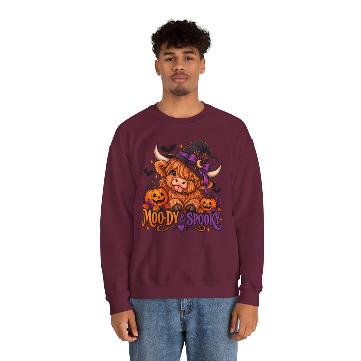 "Moo-dy & Spooky" Highland cow sweatshirt