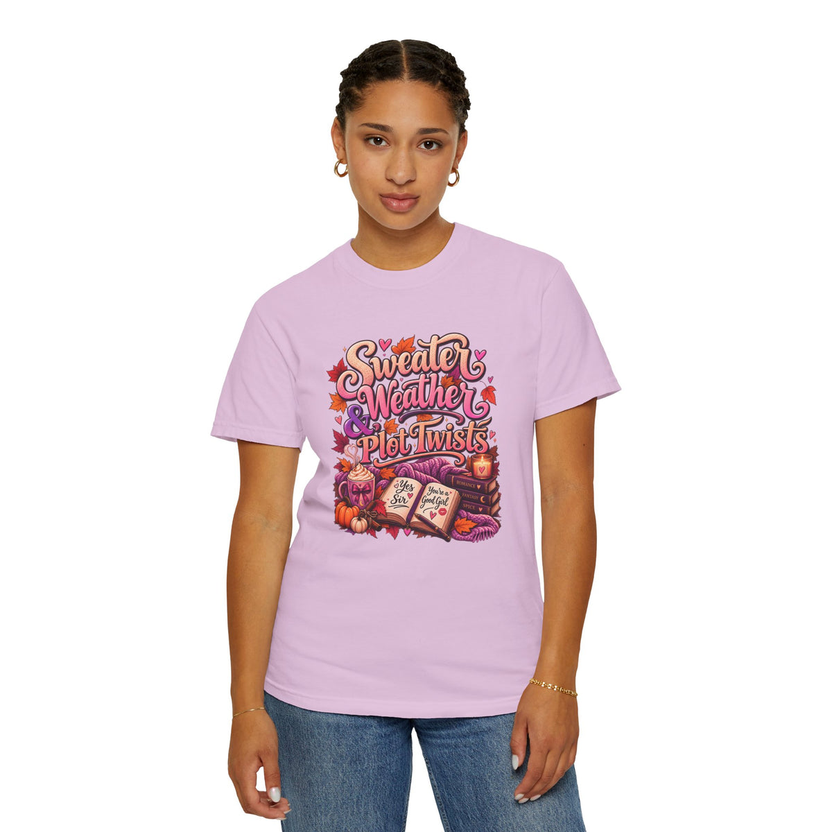 Sweater Weather Plot Twists Tee — Cozy Autumn Book Lover T-Shirt