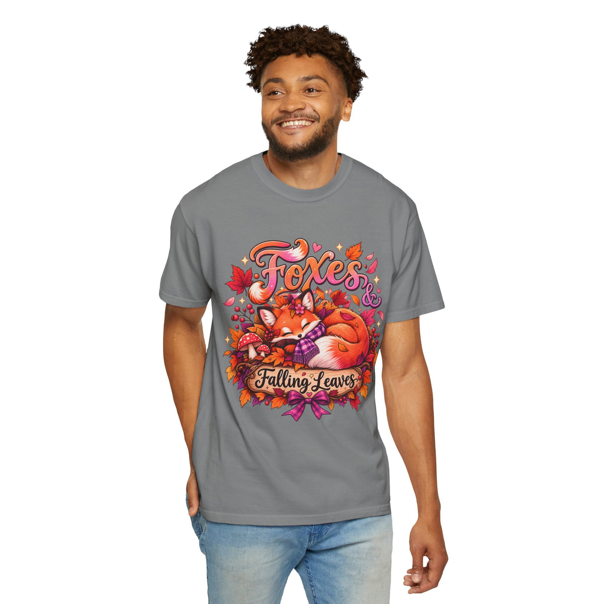 Foxes & Falling Leaves T-Shirt — Cozy Autumn Fox Graphic Tee