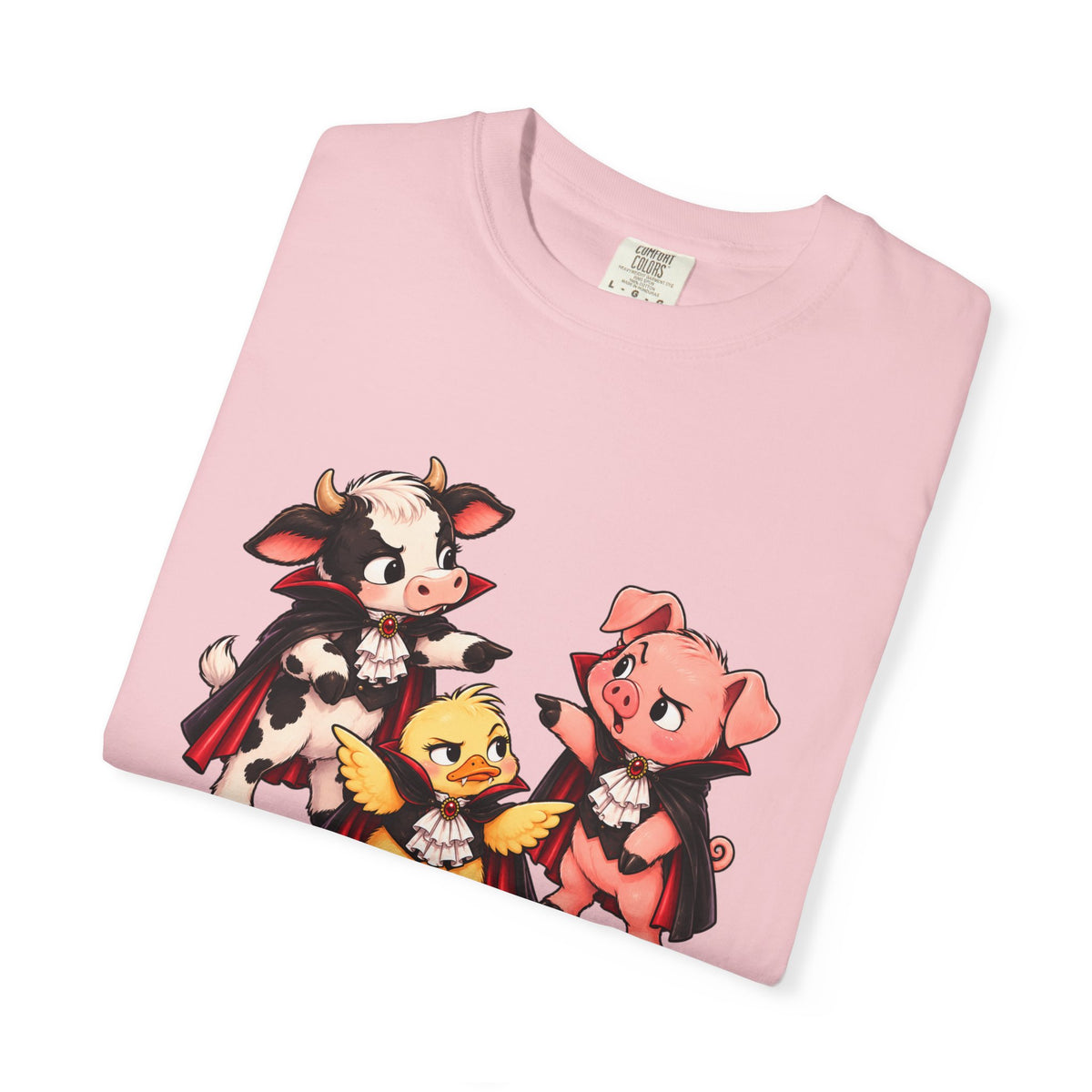 "This is why we have a wardrobe meeting first!" Cow, Pig & Chick Cartoon Graphic Tee