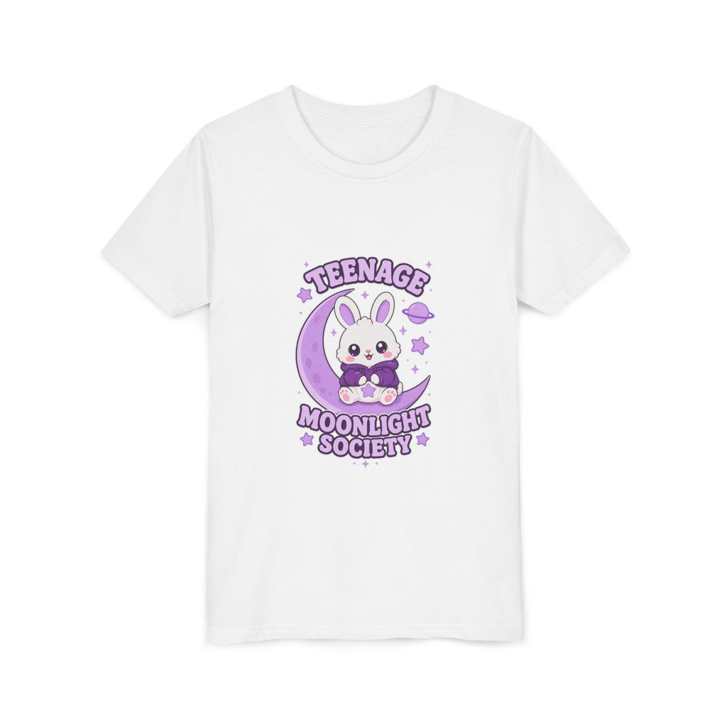 Youth Tee — "Teenage Moonlight Society" Cute Bunny Moon Graphic