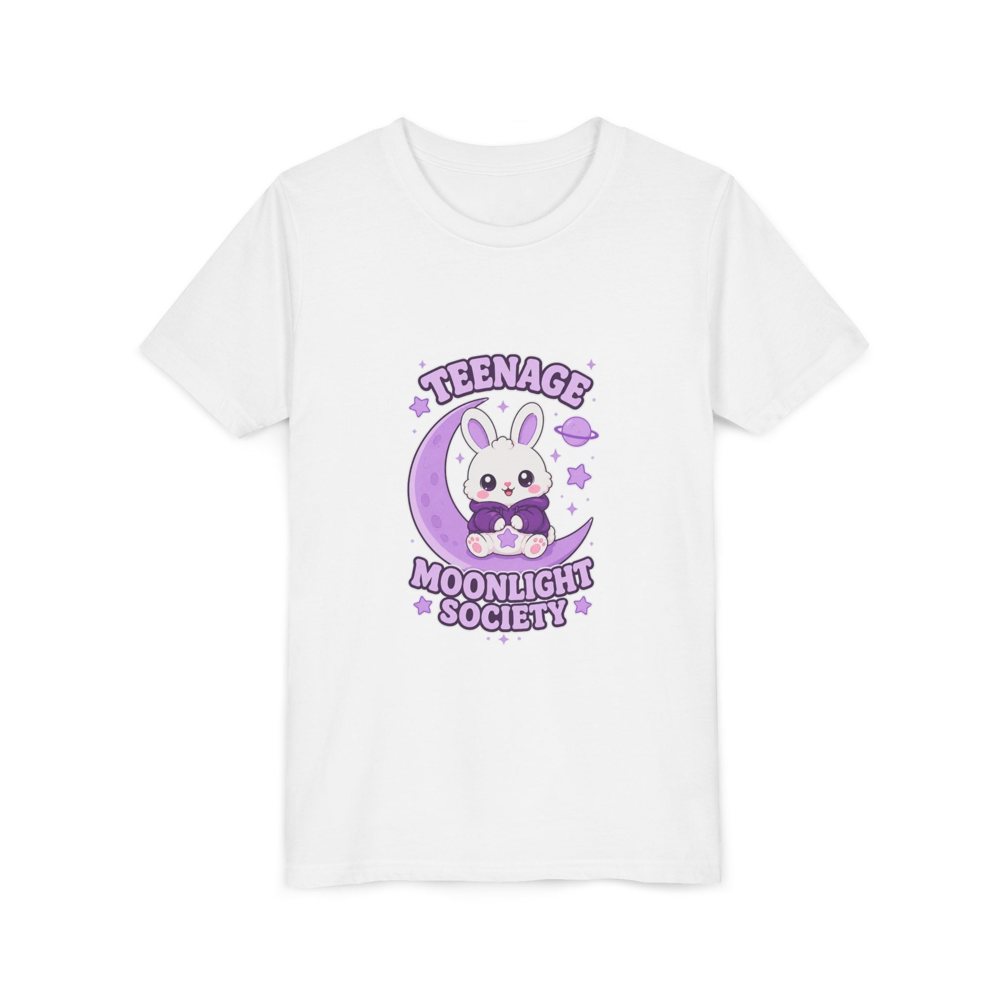 Youth Tee — "Teenage Moonlight Society" Cute Bunny Moon Graphic