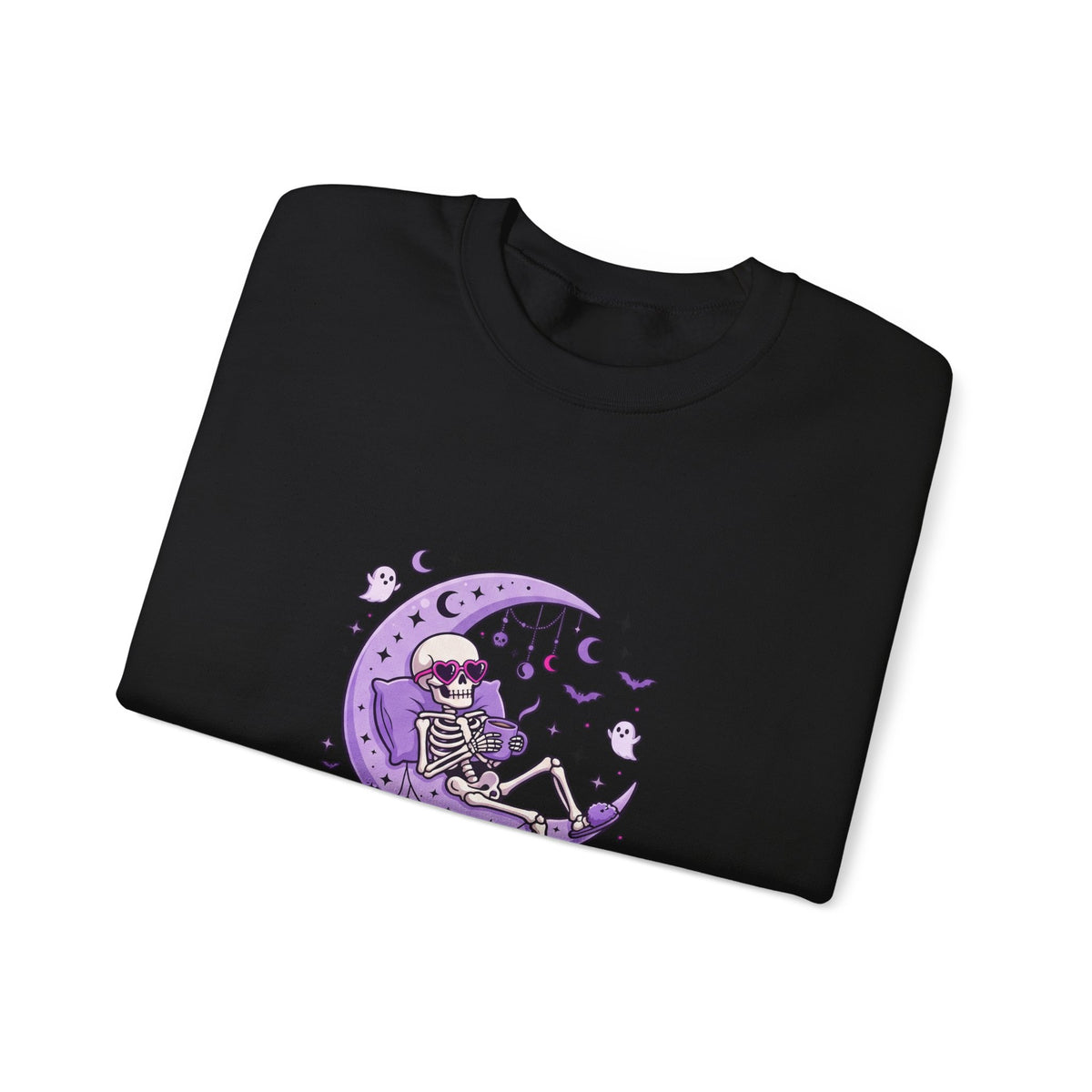 Skeleton on Moon Crewneck Sweatshirt — "Spooky & Unsocialized" Purple Gothic Graphic