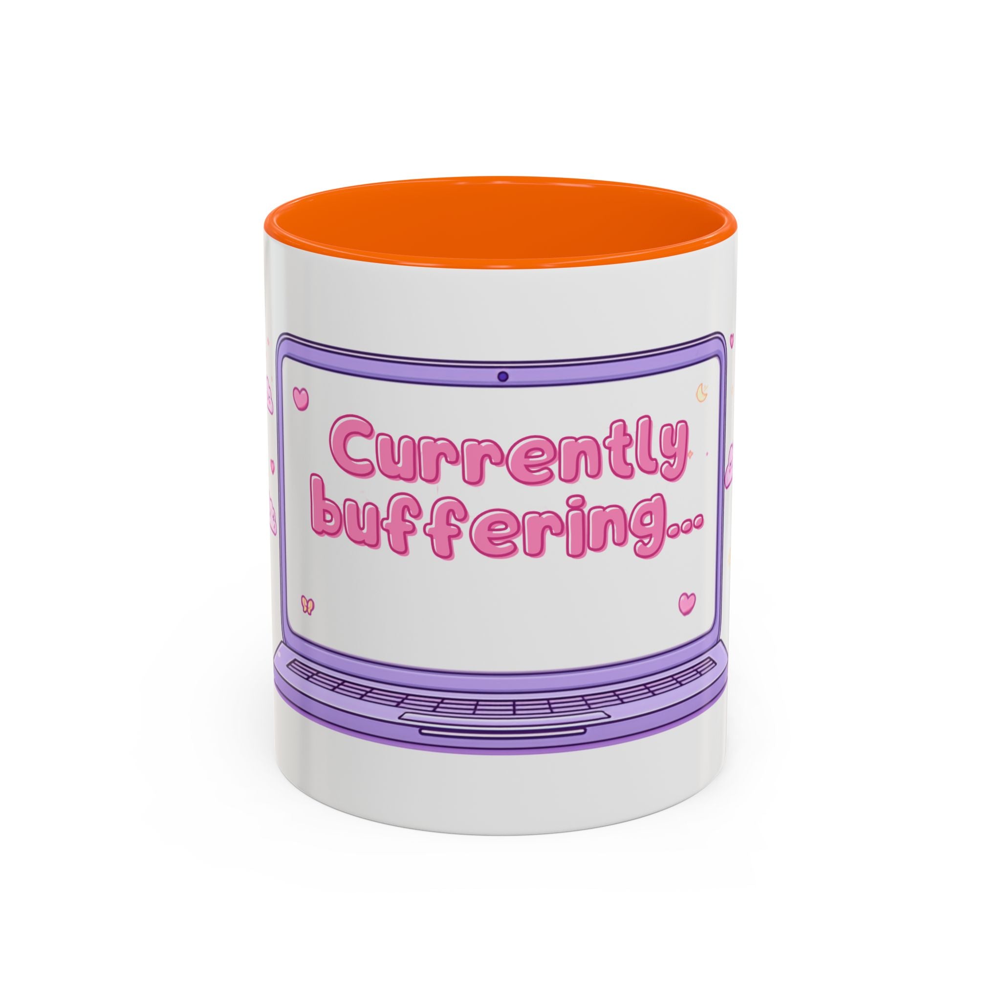 Accent Coffee Mug — "Currently Buffering" Cute Kawaii Laptop Design