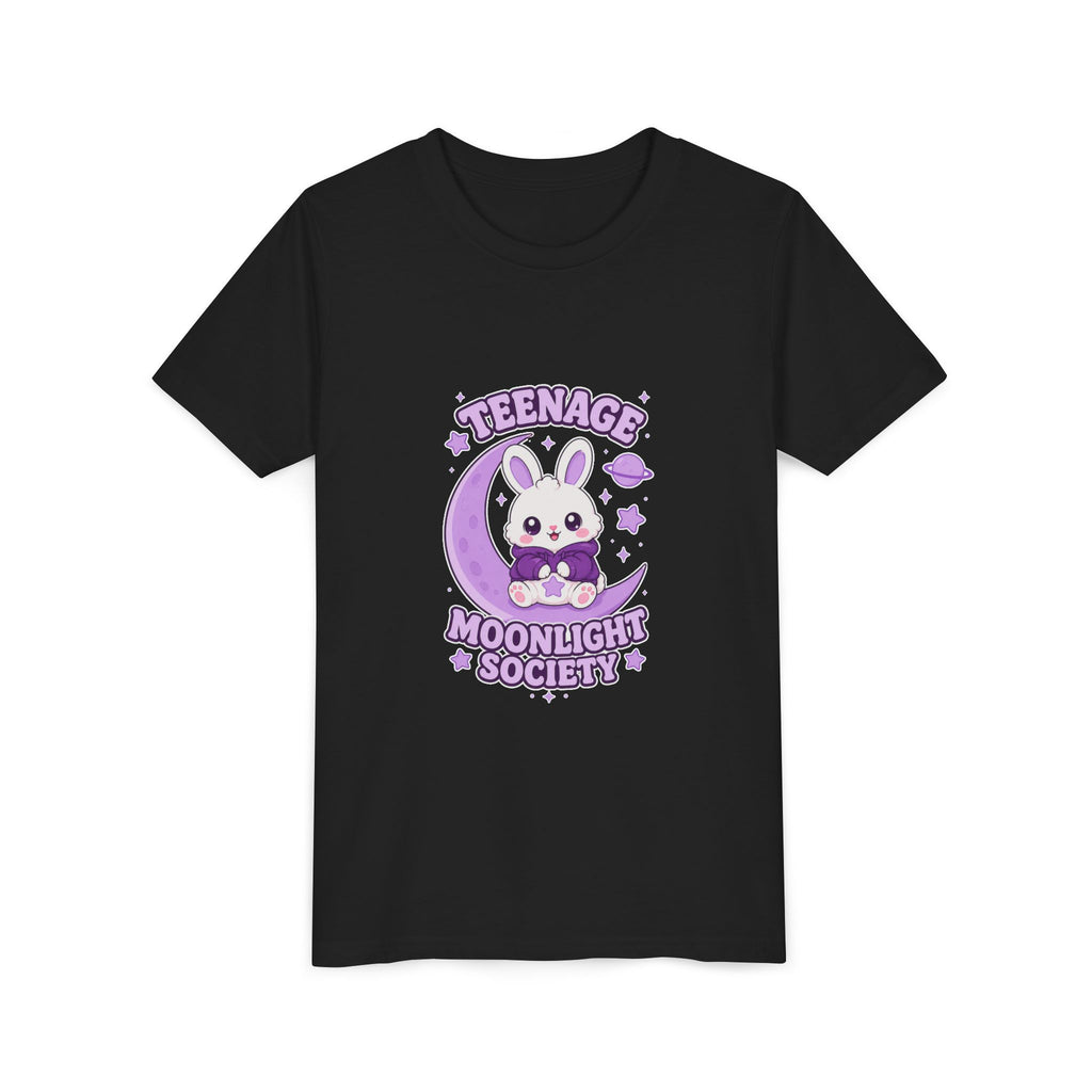 Youth Tee — "Teenage Moonlight Society" Cute Bunny Moon Graphic
