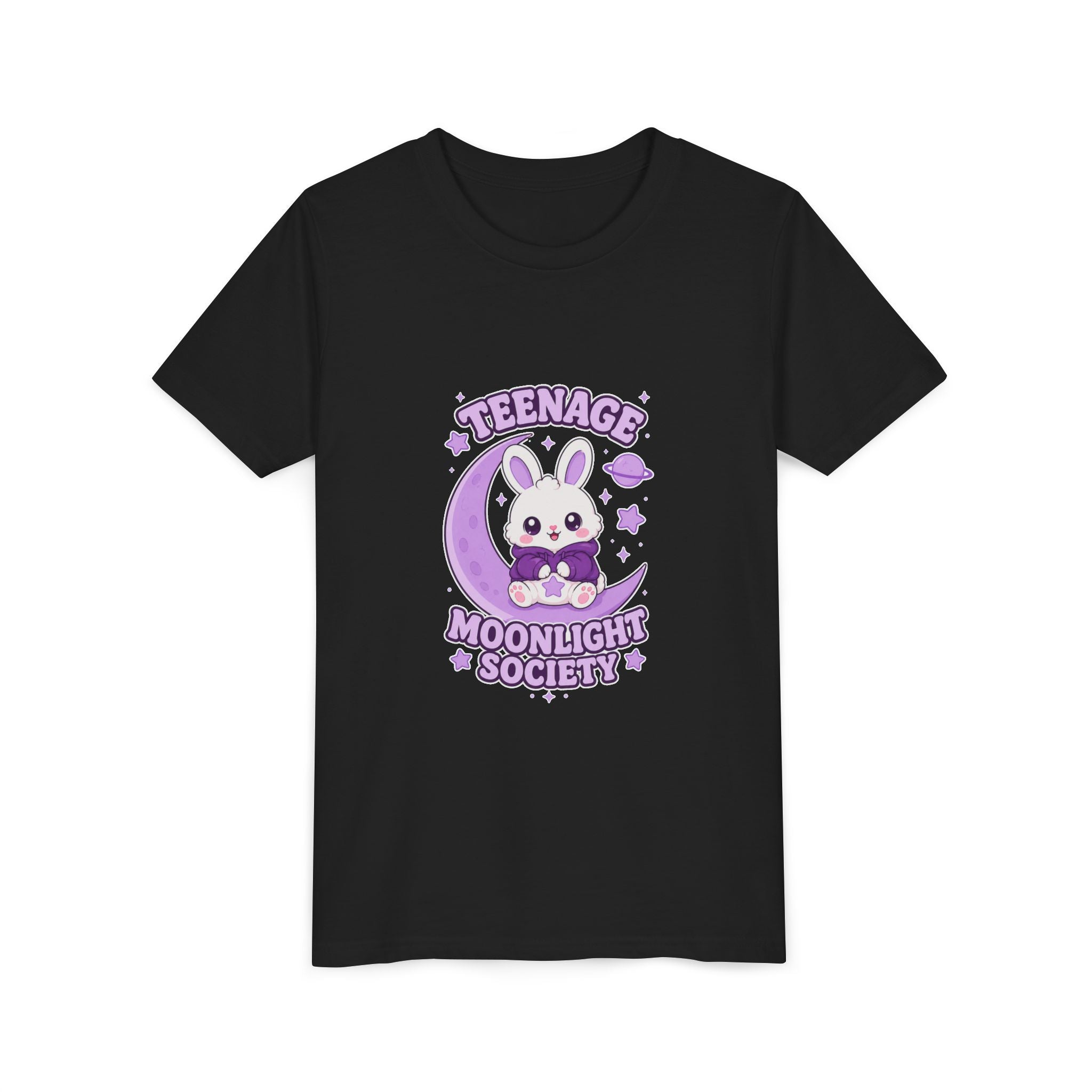 Youth Tee — "Teenage Moonlight Society" Cute Bunny Moon Graphic