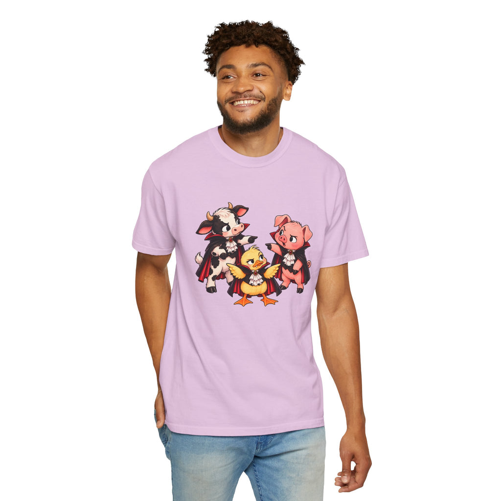 "This is why we have a wardrobe meeting first!" Cow, Pig & Chick Cartoon Graphic Tee