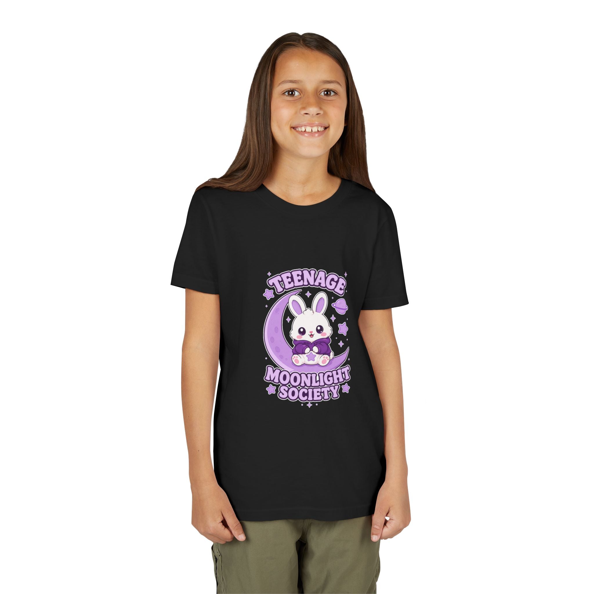 Youth Tee — "Teenage Moonlight Society" Cute Bunny Moon Graphic