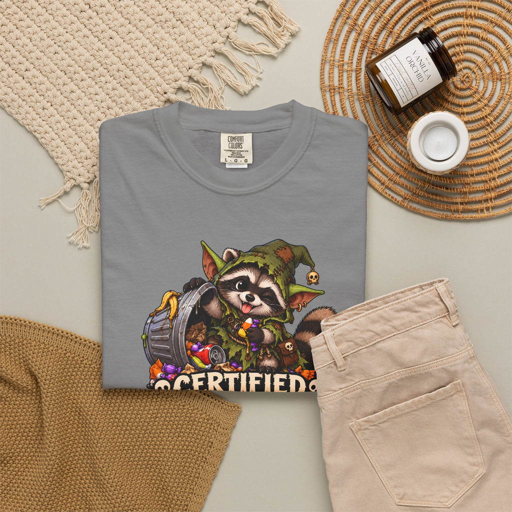 Certified Trash Goblin T-Shirt — Cute Mischief Raccoon Graphic Tee