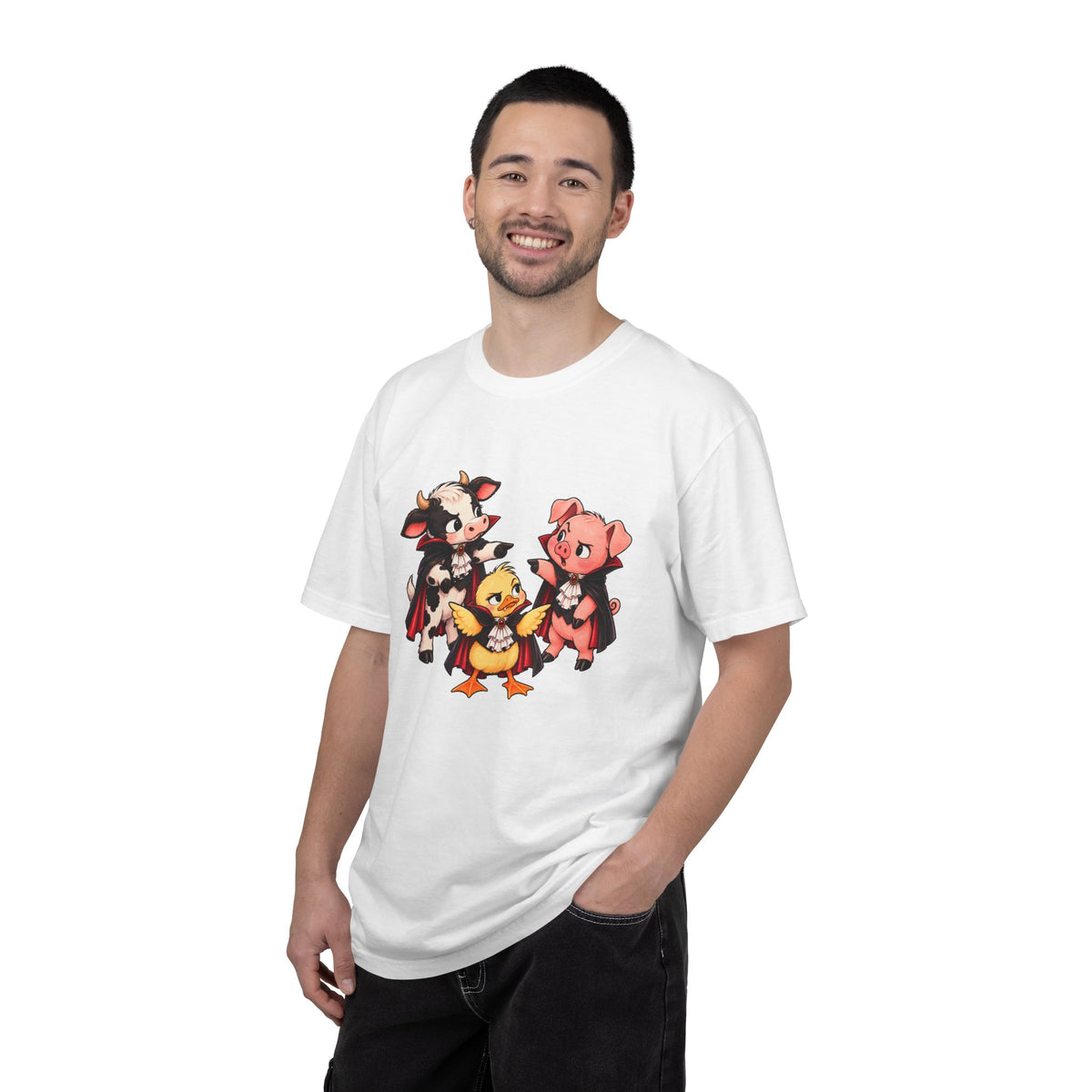 "This is why we have a wardrobe meeting first!" Cow, Pig & Chick Cartoon Graphic Tee