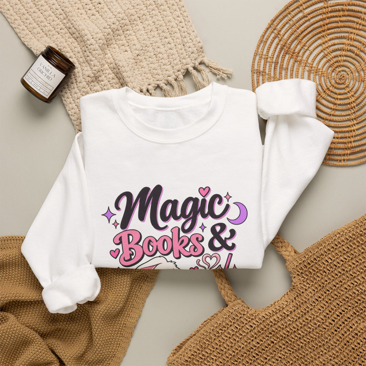 Sweatshirt — "Magic, Books & Coffee" Cozy Reading Crewneck