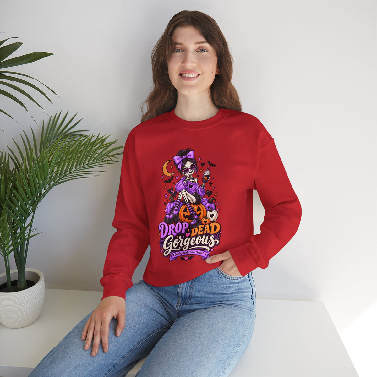 Drop Dead Gorgeous Halloween Sweatshirt — Gothic Pinup Vampire Design