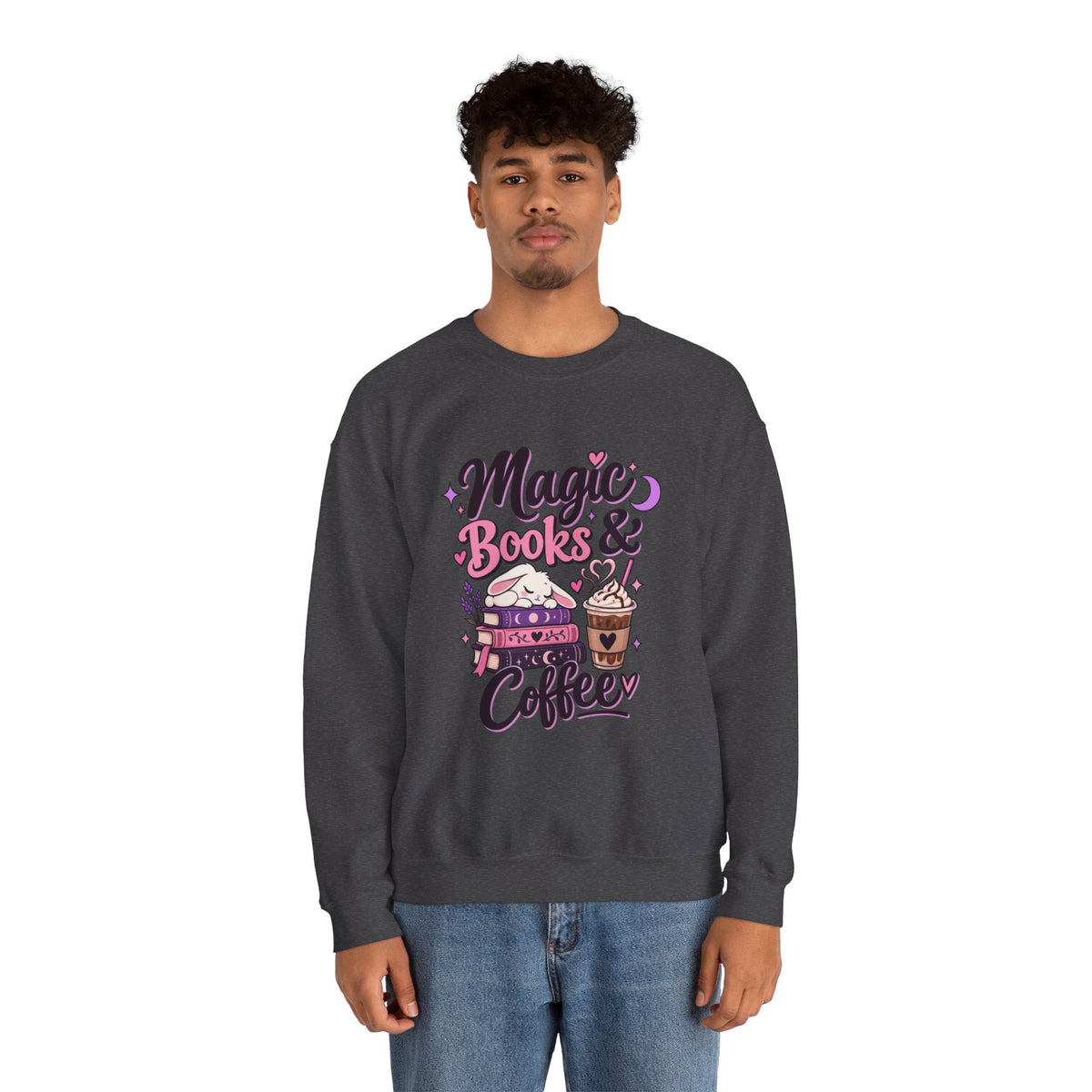 Sweatshirt — "Magic, Books & Coffee" Cozy Reading Crewneck