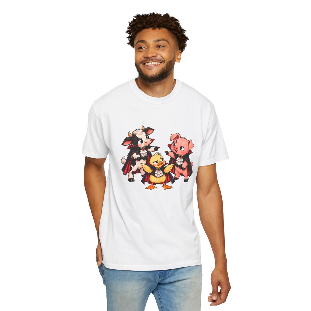 "This is why we have a wardrobe meeting first!" Cow, Pig & Chick Cartoon Graphic Tee