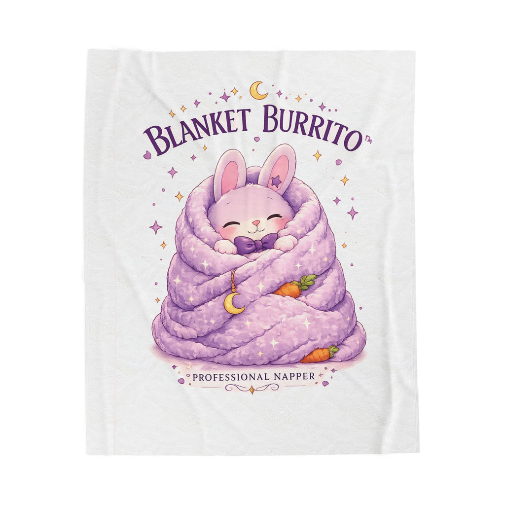 Blanket Burrito Velveteen Plush Blanket — Cute Bunny ‘Professional Napper’ Throw
