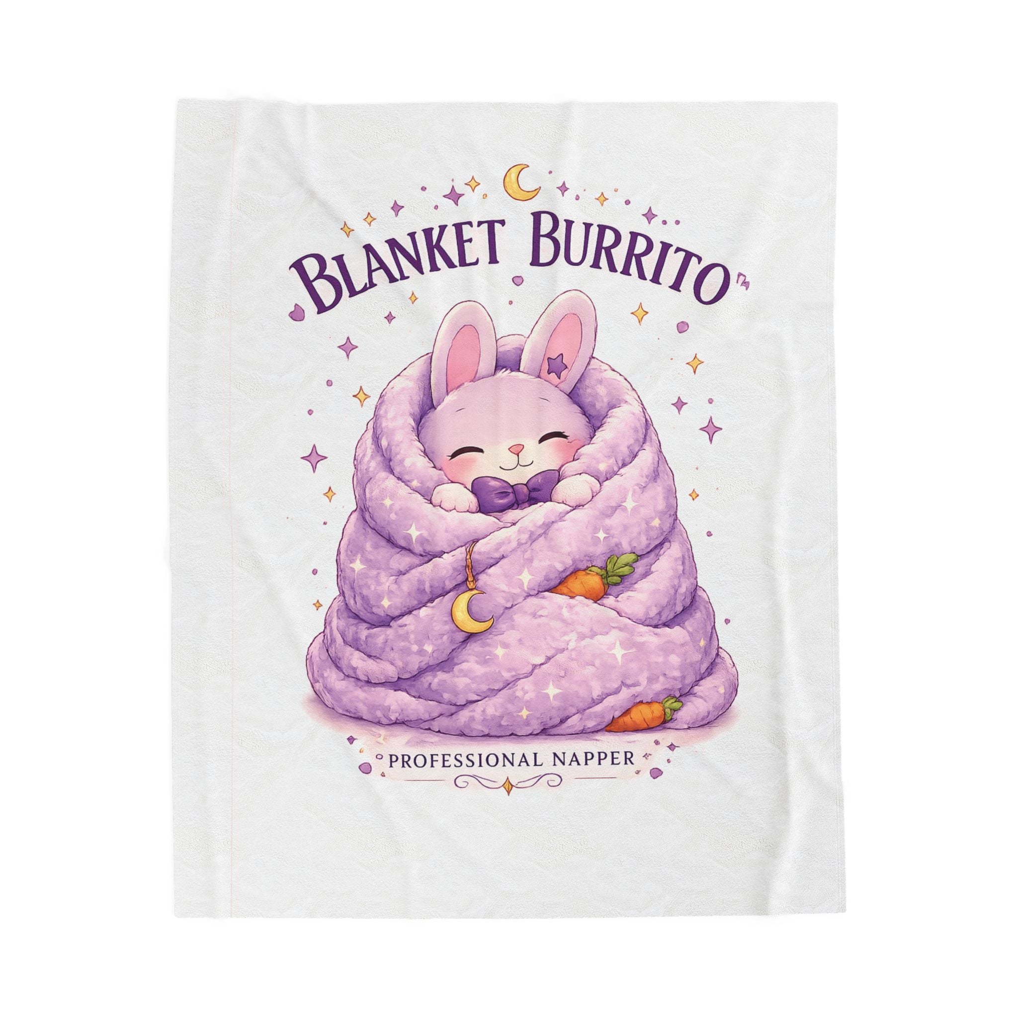 Blanket Burrito Velveteen Plush Blanket — Cute Bunny ‘Professional Napper’ Throw